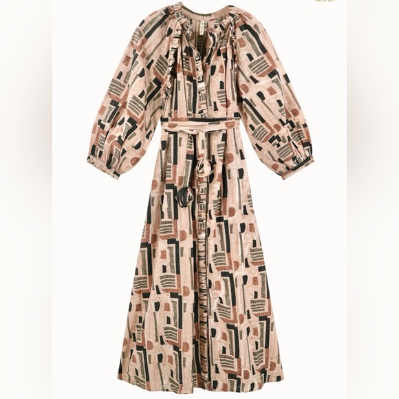 Mirth Dresses & Skirts - Mirth Somerset in Sand Labyrinth Size Large Cotton Silk Blend Hand Block Printed